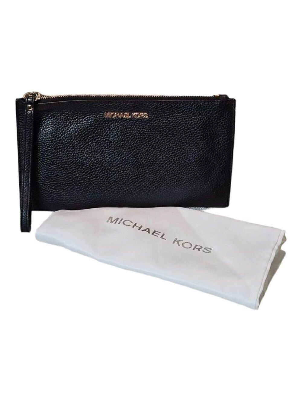 Michael Kors Womens Black Leather Zip Top Closure Clutch NWOT